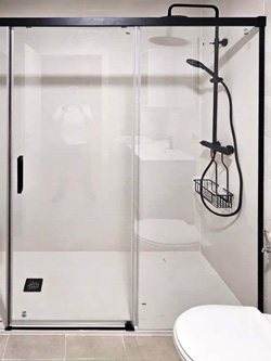 cambio de bañera por ducha con perfiles negros y grifería combinada en donostia-san sebastián